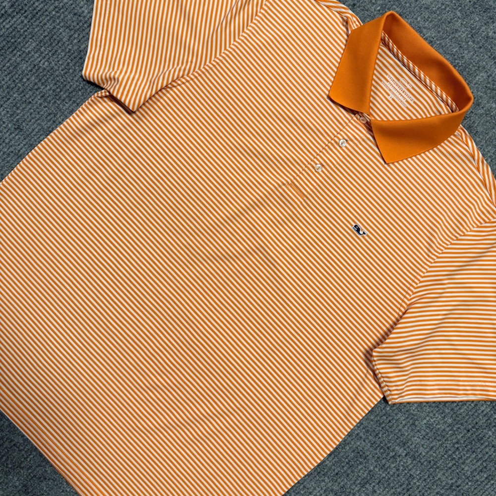 Vineyard Vines Performance Polo Shirt Mens XL Orange White Striped Short Sleeve